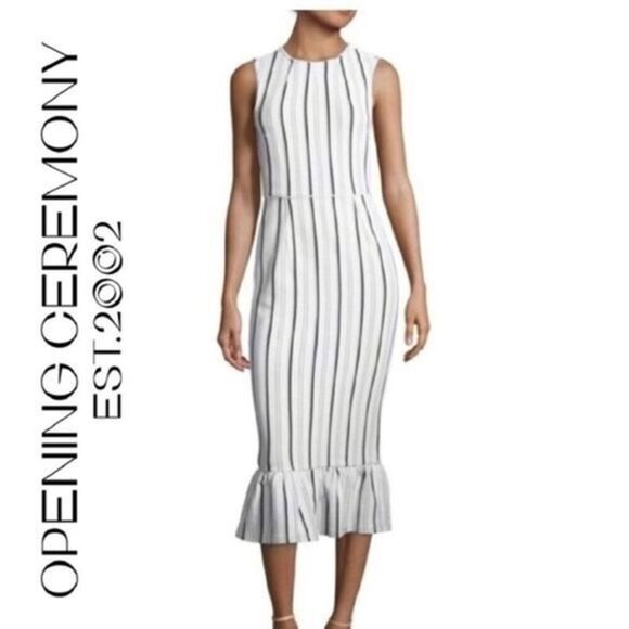 Opening ceremony Womens White Striped Lotus Flutter midi dress size small s - Picture 12 of 12